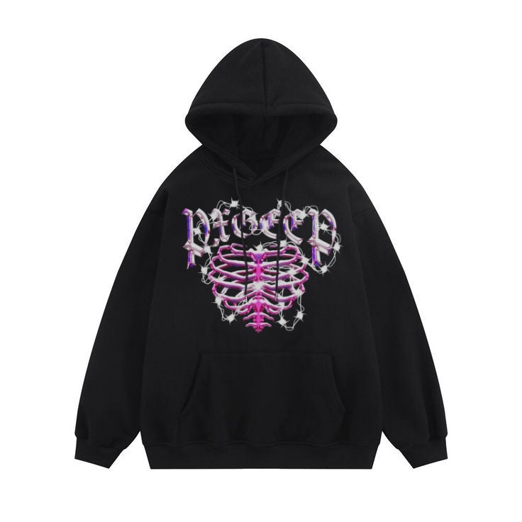 Gothic Ribcage Graphic Hoodie – Black