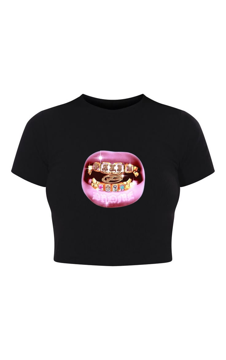 👕 “Grillz Kiss” Cropped Tee – Available in Black, White, and Lavender