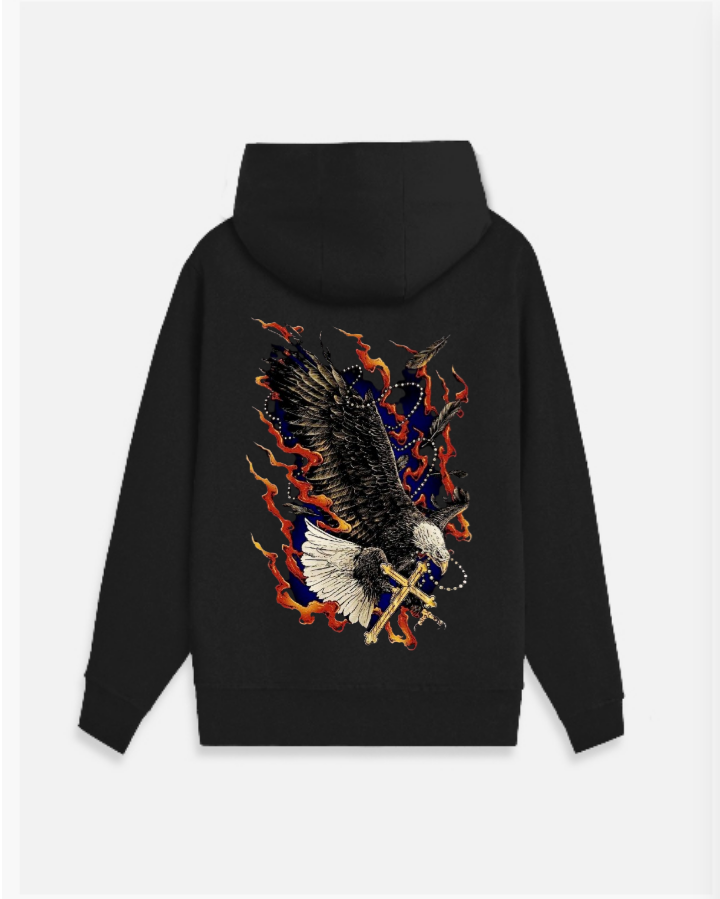 Black Graphic Hoodie – Soaring Eagle Flame Edition