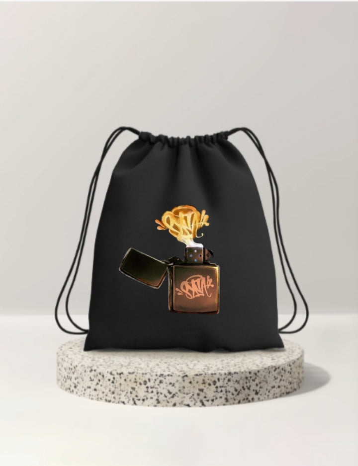 Black “Flame Lighter” Drawstring Bag