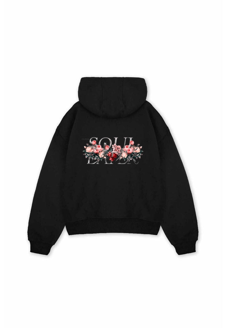 Black “Soul Eaten” Floral Hoodie
