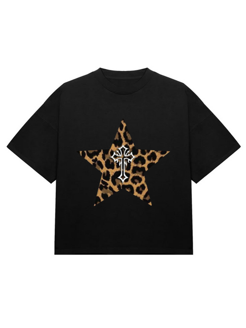 "Black Leopard Star Graphic T-Shirt"